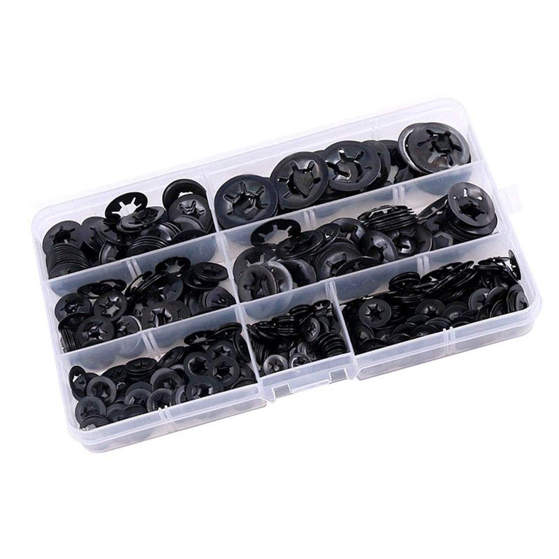 SpzcdZa 260pcs 7 Size Internal Tooth Starlock Washers Locking Washer Assortment Kit, Push On Speed Clips Fasteners Assortment Kit,Quick Speed Locking Washers,Black Oxide Finish65Mn Black Oxide Finish - Image 5